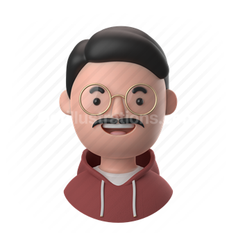 Download man, male, people, person, glasses, moustache, mustache, hairstyle,  hoodie- 3D Avatars