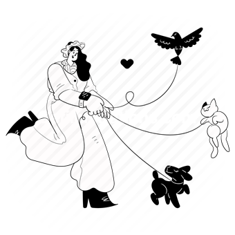 Download love, animal, pet, woman, people, dog, cat, bird, care, nature,  wildlife- Sketch illustrations